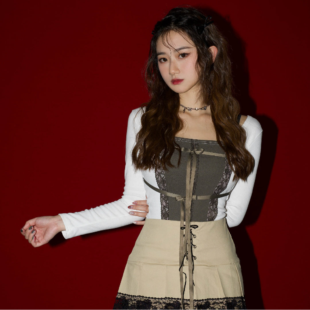 Lace A-Line Pleated Mini Skirt