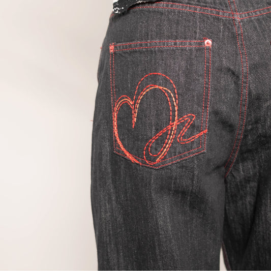 Red Heart Embroidered Jeans