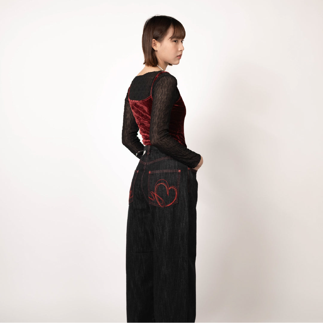 Red Heart Embroidered Jeans