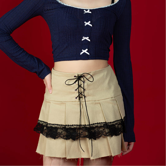 Lace A-Line Pleated Mini Skirt