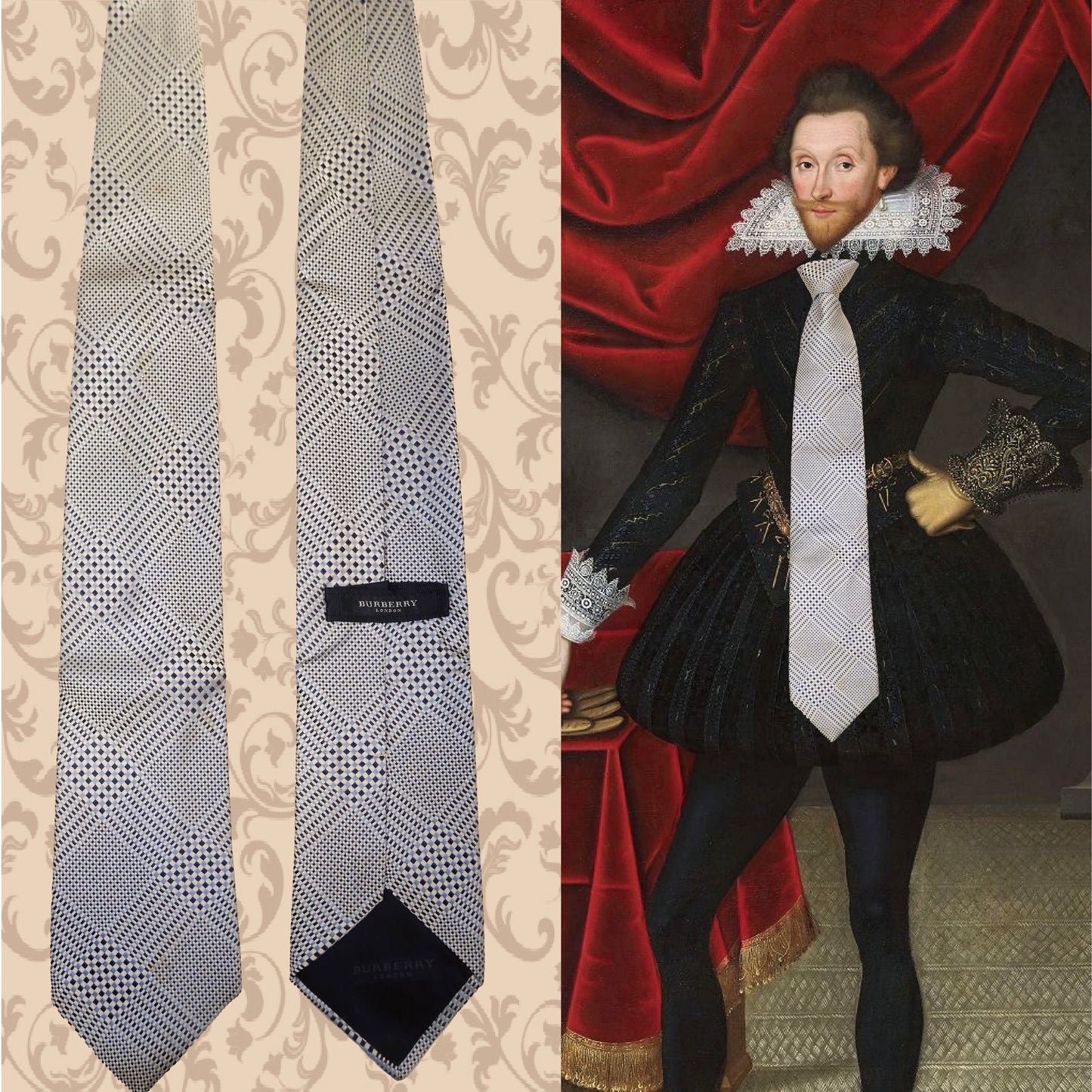 Burberry Silver Checked Tie
