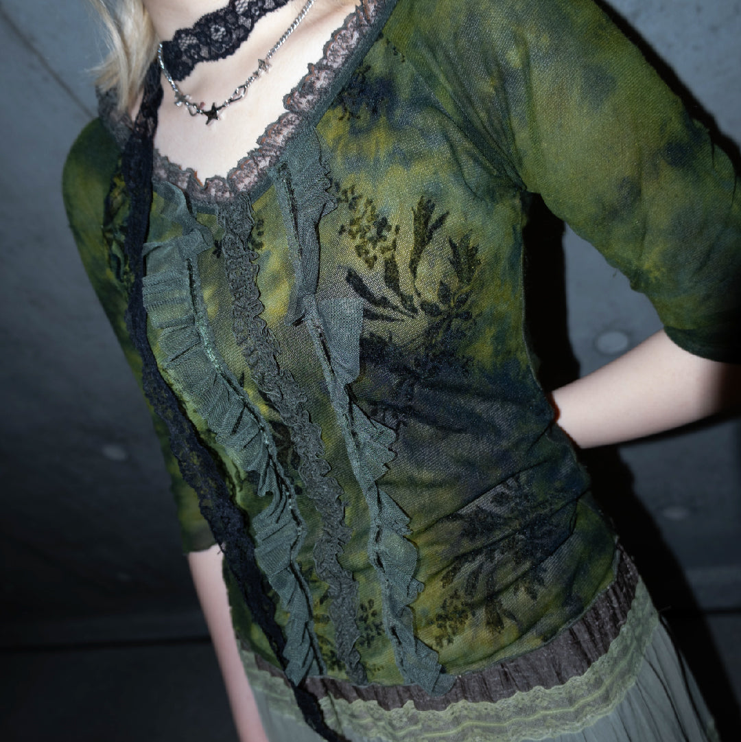 Fairycore Moss Ruffle Top