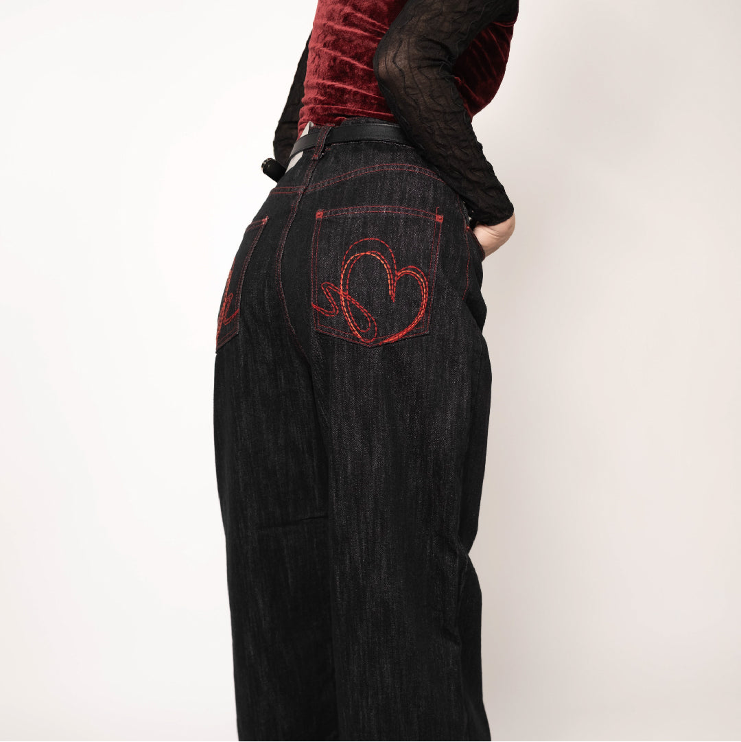 Red Heart Embroidered Jeans