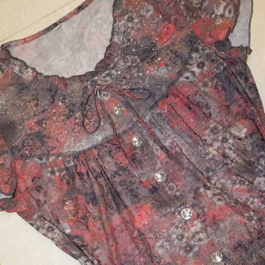 Roseate Vintage Pattern Mesh Top