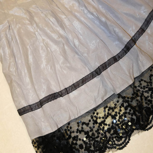 Silver Satin Midi Skirt