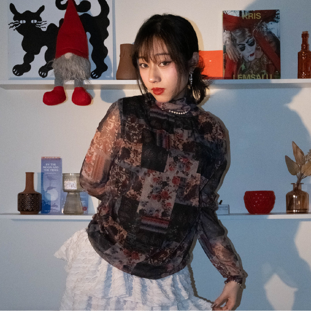 Rose Patchwork Sheer Top