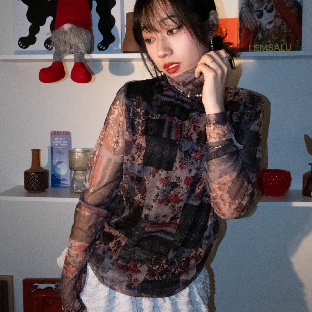 Rose Patchwork Sheer Top
