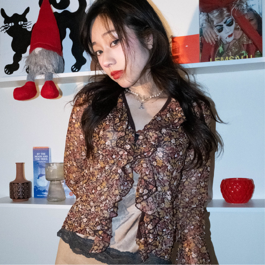 Floral Sheer Ruffle Outer