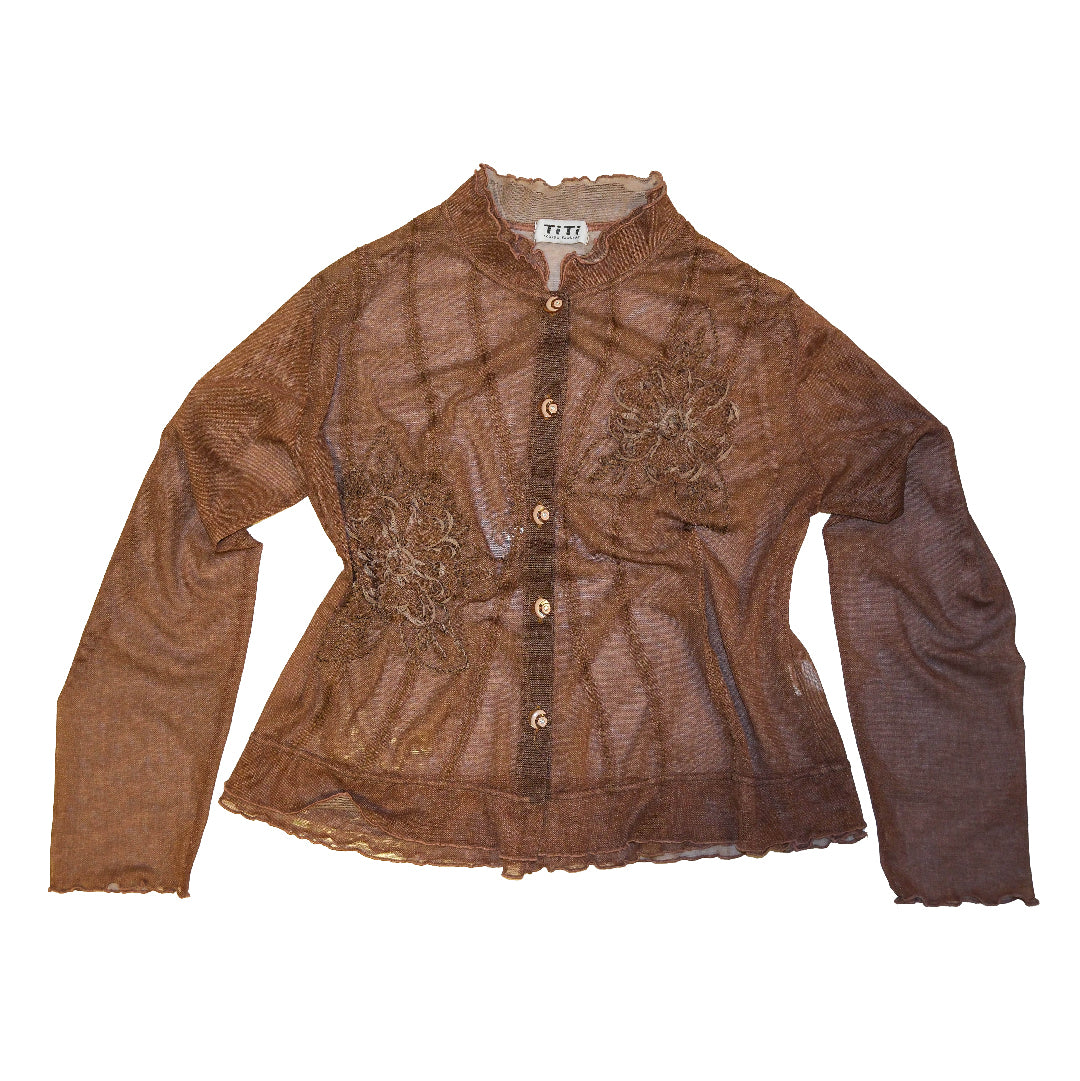 Sheer Brown Embroidered Top