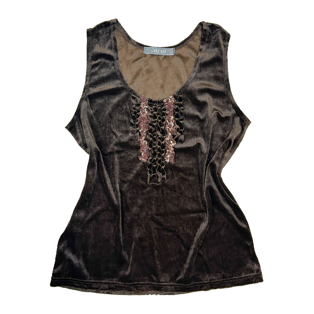 Chocolate Ruffle Velvet Vest