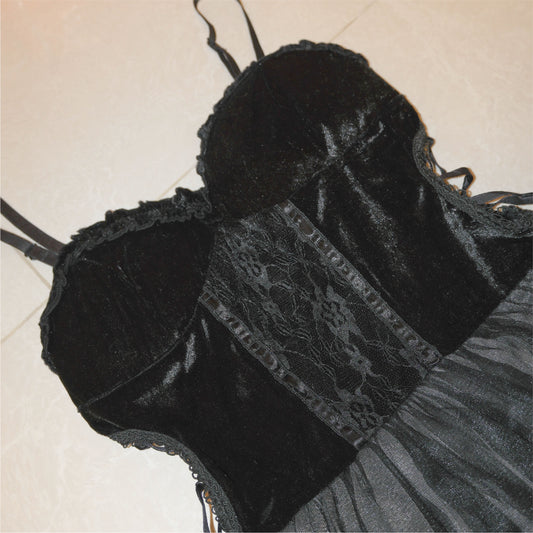 Velvet Chiffon Babydoll Dress