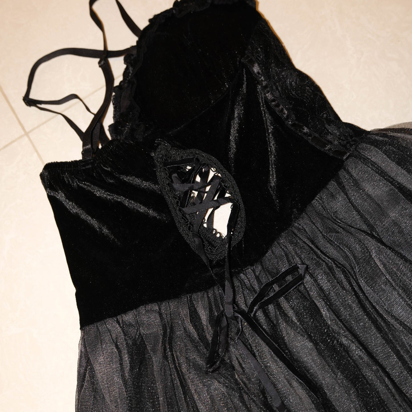 Velvet Chiffon Babydoll Dress