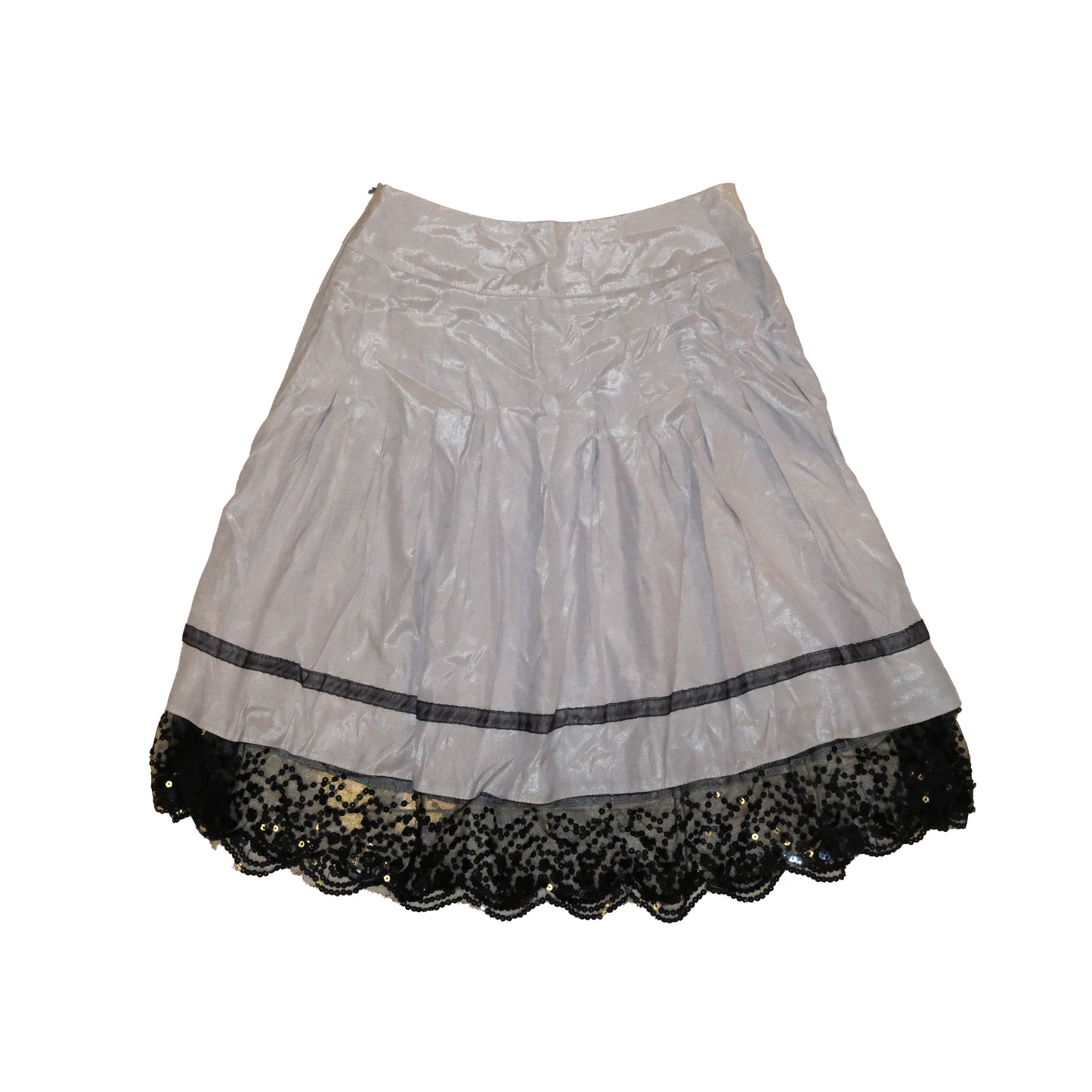 Silver Satin Midi Skirt