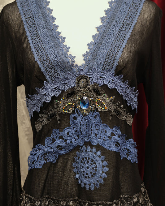 Sapphire Gemstone Mesh Top