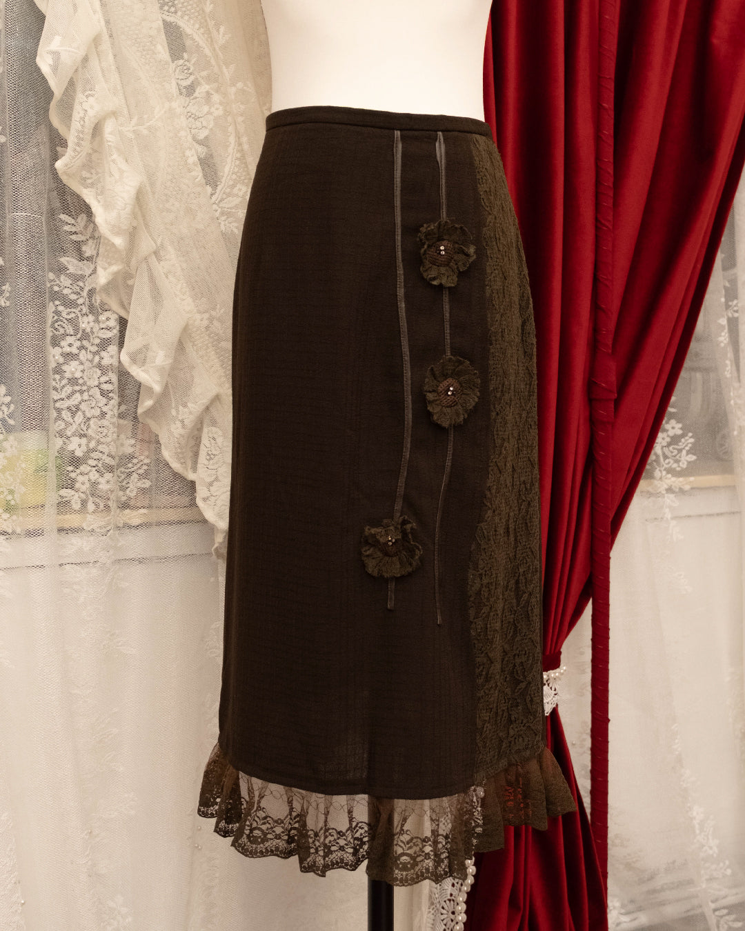 Brunette Lace Floral Skirt