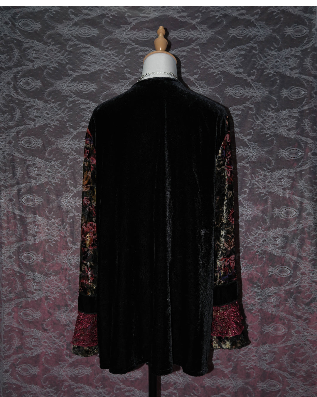 Cherry Lace Velvet Beaded Kimono Cardigan