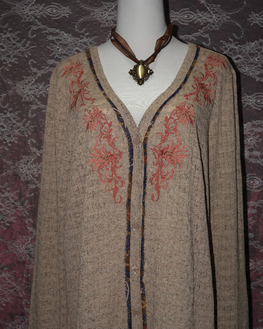 Tan Embroidered Cardigan