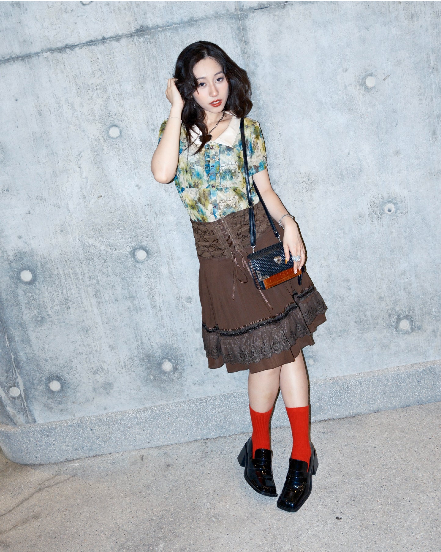 Brunette Ribbon Grunge Midi Skirt