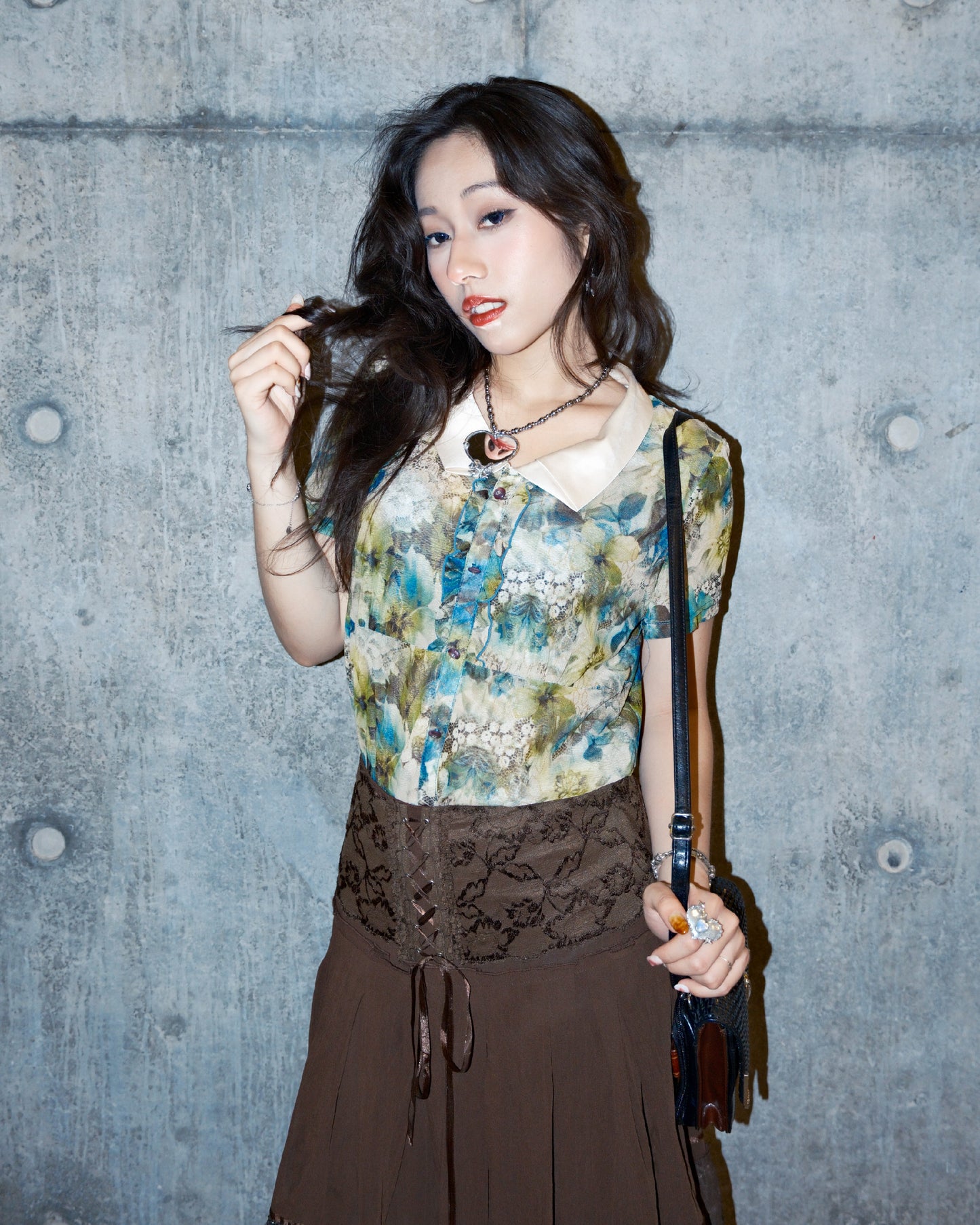 Brunette Ribbon Grunge Midi Skirt