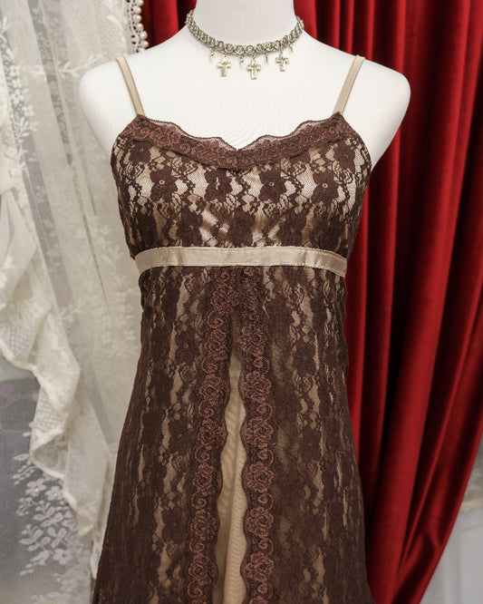 Ros Marine Penny Brown Lace Camisole