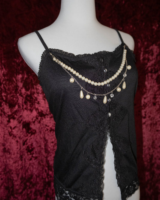 Black Lacey Pearl Cami