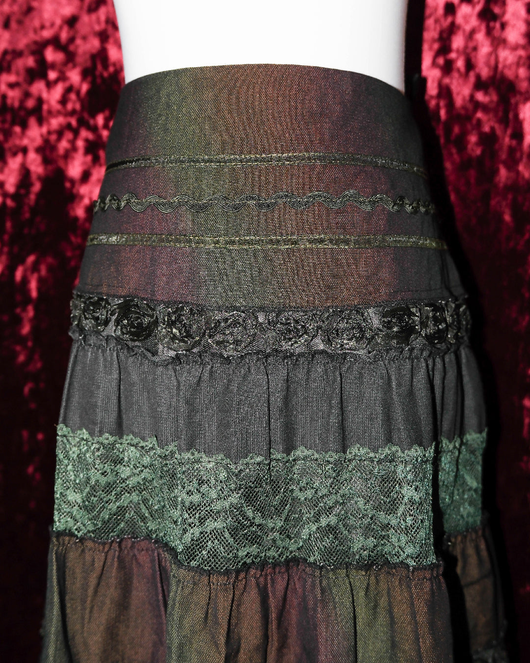 Iridescent Tiered Lace Midi Skirt