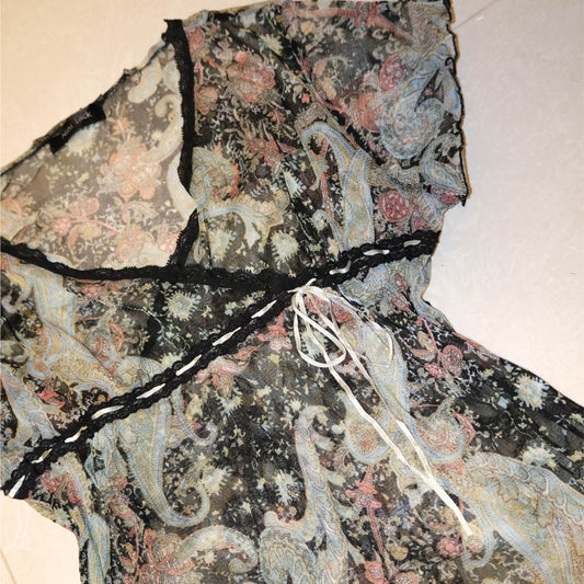 Fairycore Ribbon Mesh Top