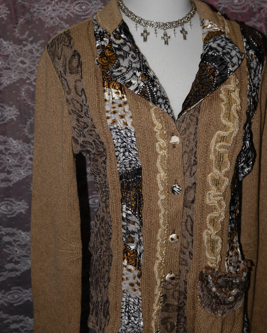 Alberto Makali Latte Leopard Patchwork Cardigan