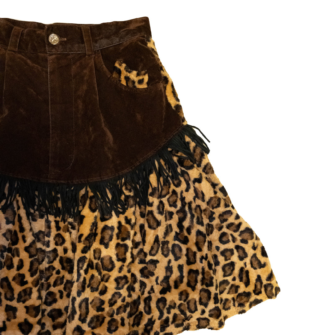 Leopard Print Plush Patchwork Midi Skirt