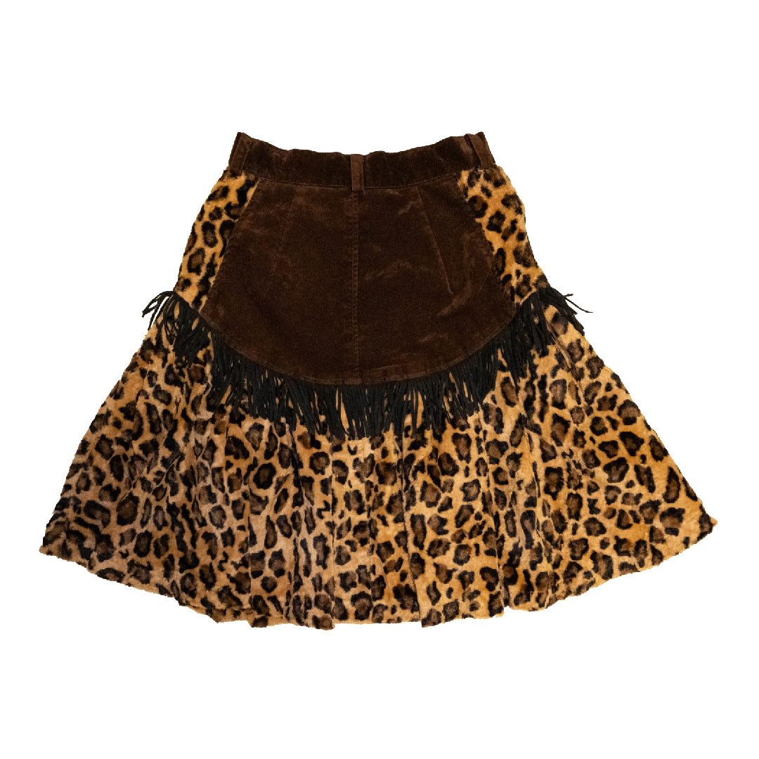 Leopard Print Plush Patchwork Midi Skirt