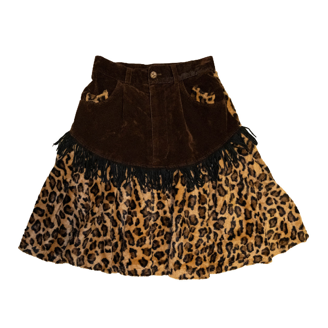Leopard Print Plush Patchwork Midi Skirt