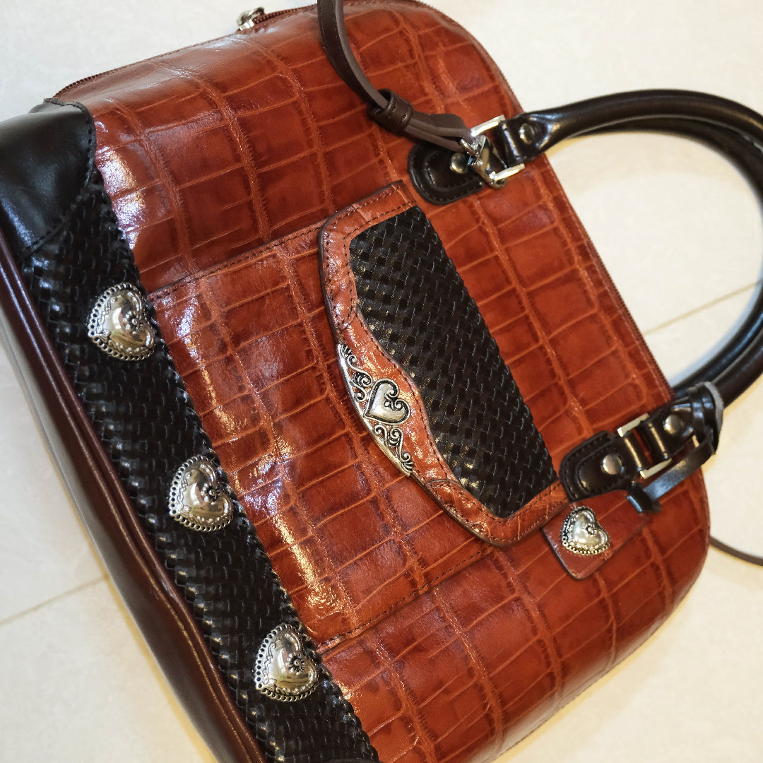 [Marc Chantel] Leather Embossed Red Maroon Heart Bag