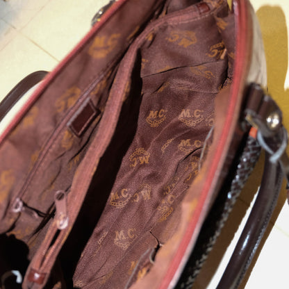 [Marc Chantel] Leather Embossed Red Maroon Heart Bag