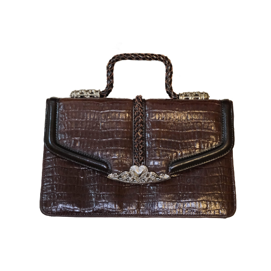 Vintage Dark Brown Braided Top Handle Bag