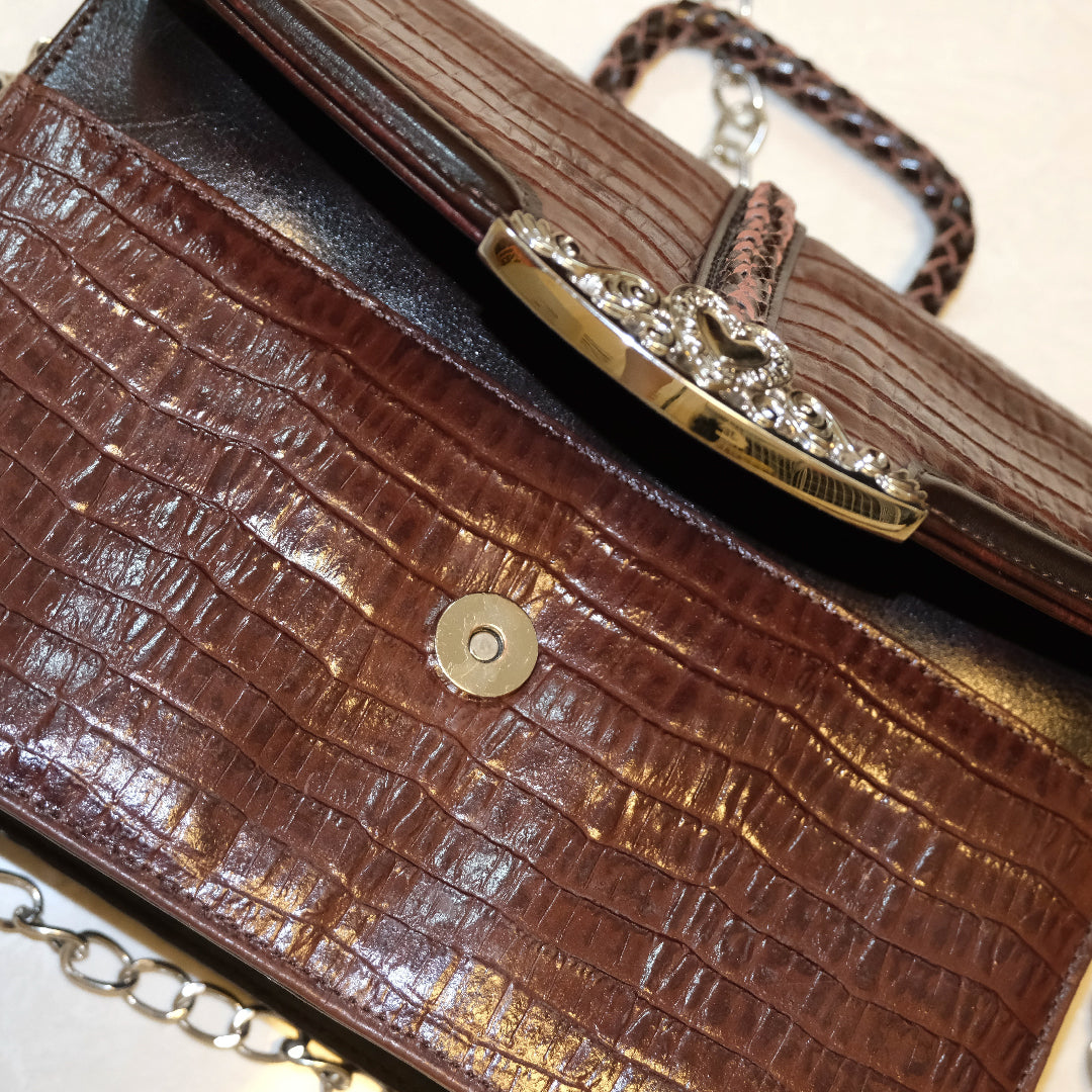 Vintage Dark Brown Braided Top Handle Bag