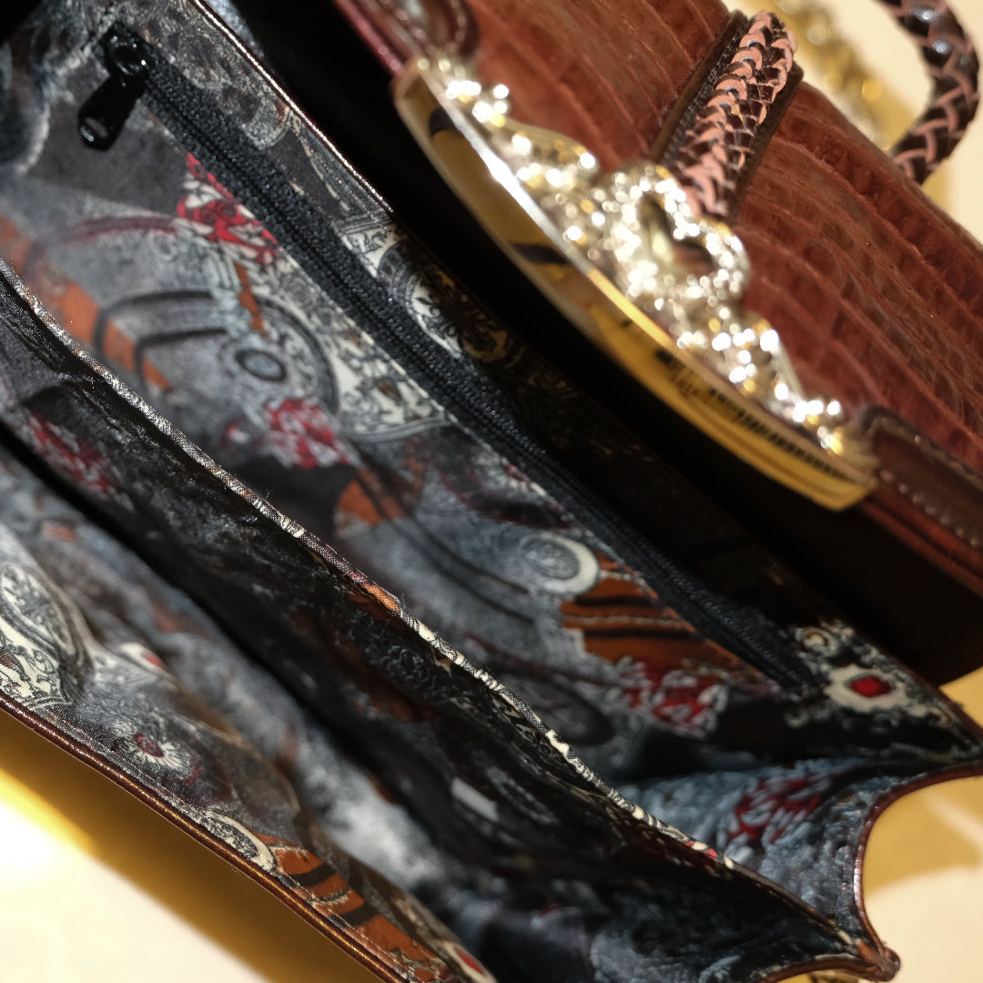 Vintage Dark Brown Braided Top Handle Bag