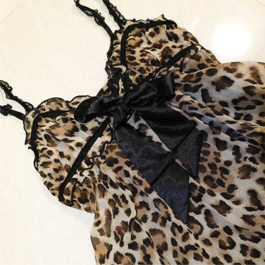 Leopard Ribbon Silk Cami Dress