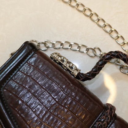 Vintage Dark Brown Braided Top Handle Bag