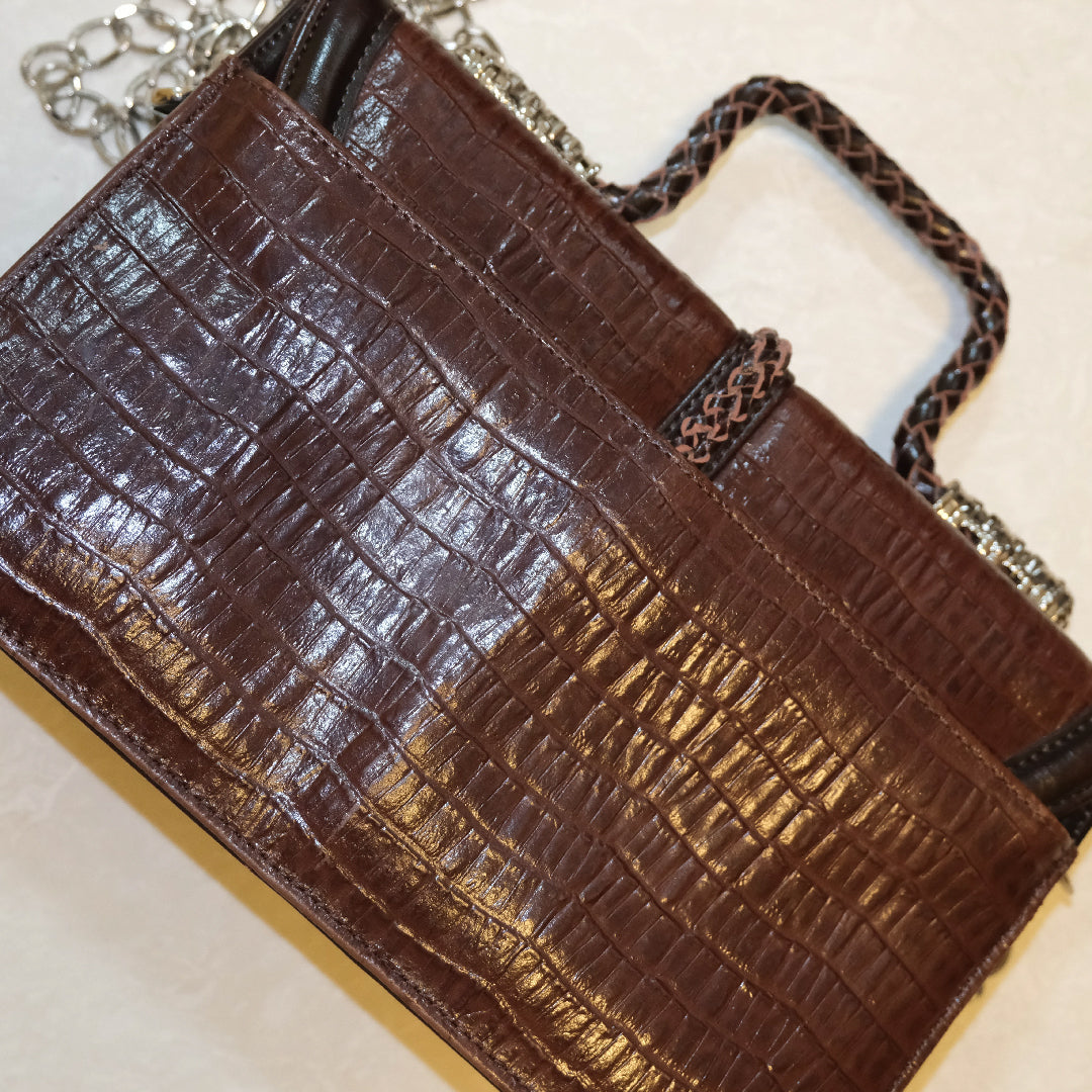 Vintage Dark Brown Braided Top Handle Bag