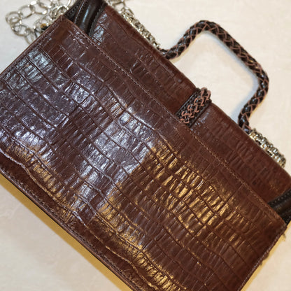 Vintage Dark Brown Braided Top Handle Bag