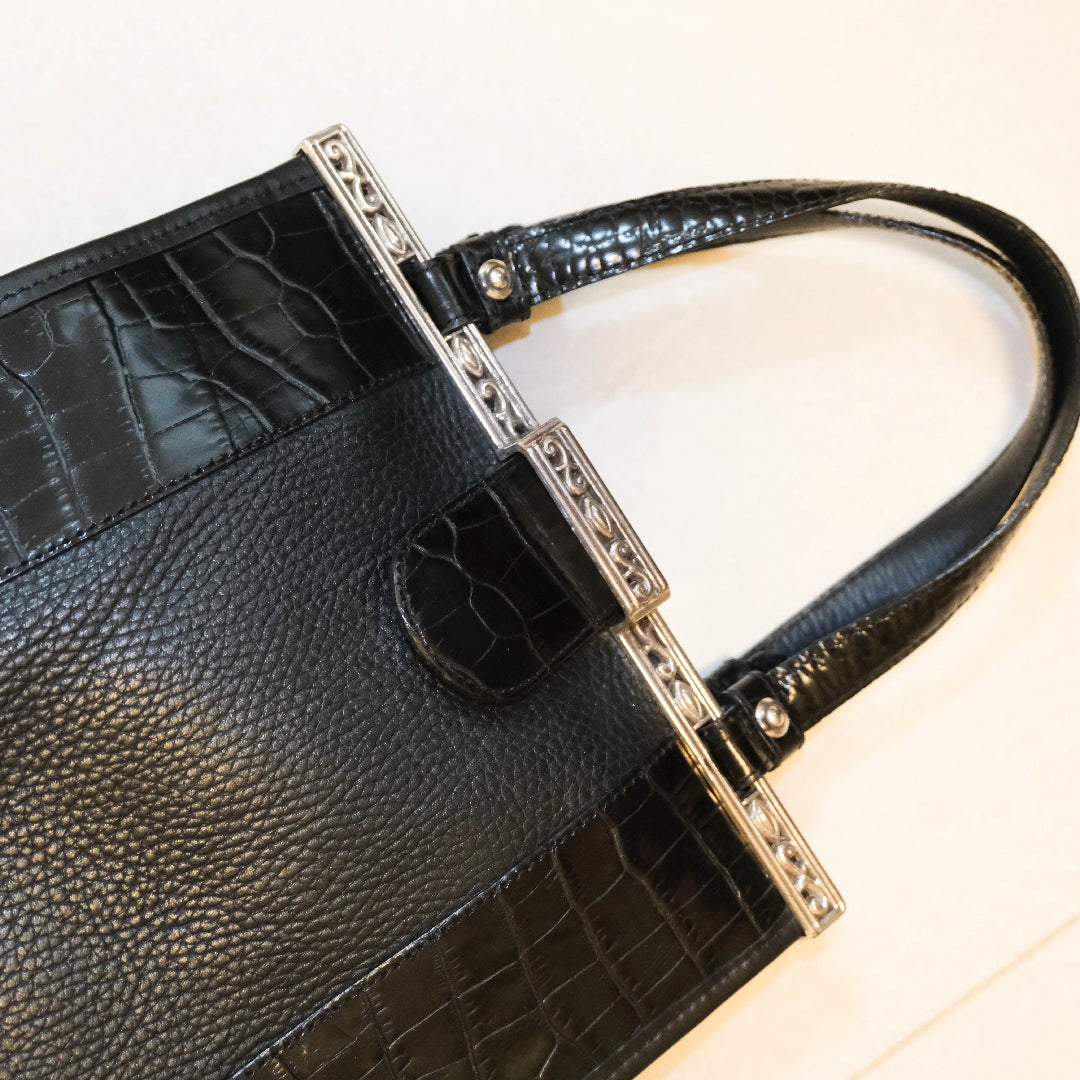[Brighton] Black Alligator & Leather Hangbag