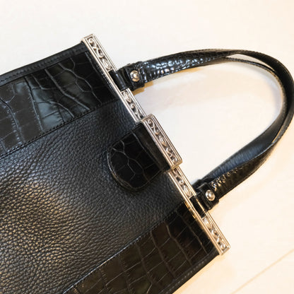 [Brighton] Black Alligator & Leather Hangbag