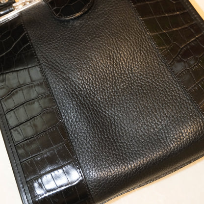 [Brighton] Black Alligator & Leather Hangbag