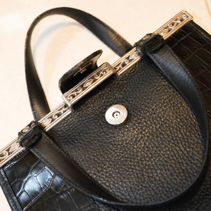 [Brighton] Black Alligator & Leather Hangbag