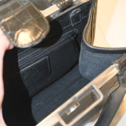 [Brighton] Black Alligator & Leather Hangbag