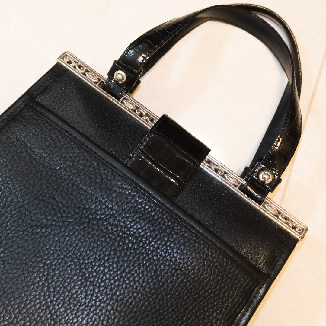 [Brighton] Black Alligator & Leather Hangbag