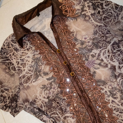 Retro Pattern Mesh Shirt