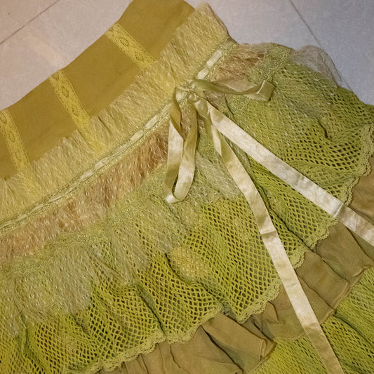 Chartreuse Patchwork Midi Skirt
