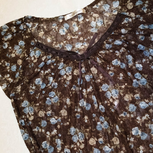 Blue & Brown Floral Chiffon Top