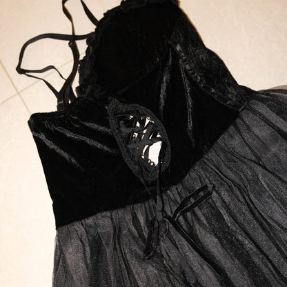 Velvet Chiffon Babydoll Dress